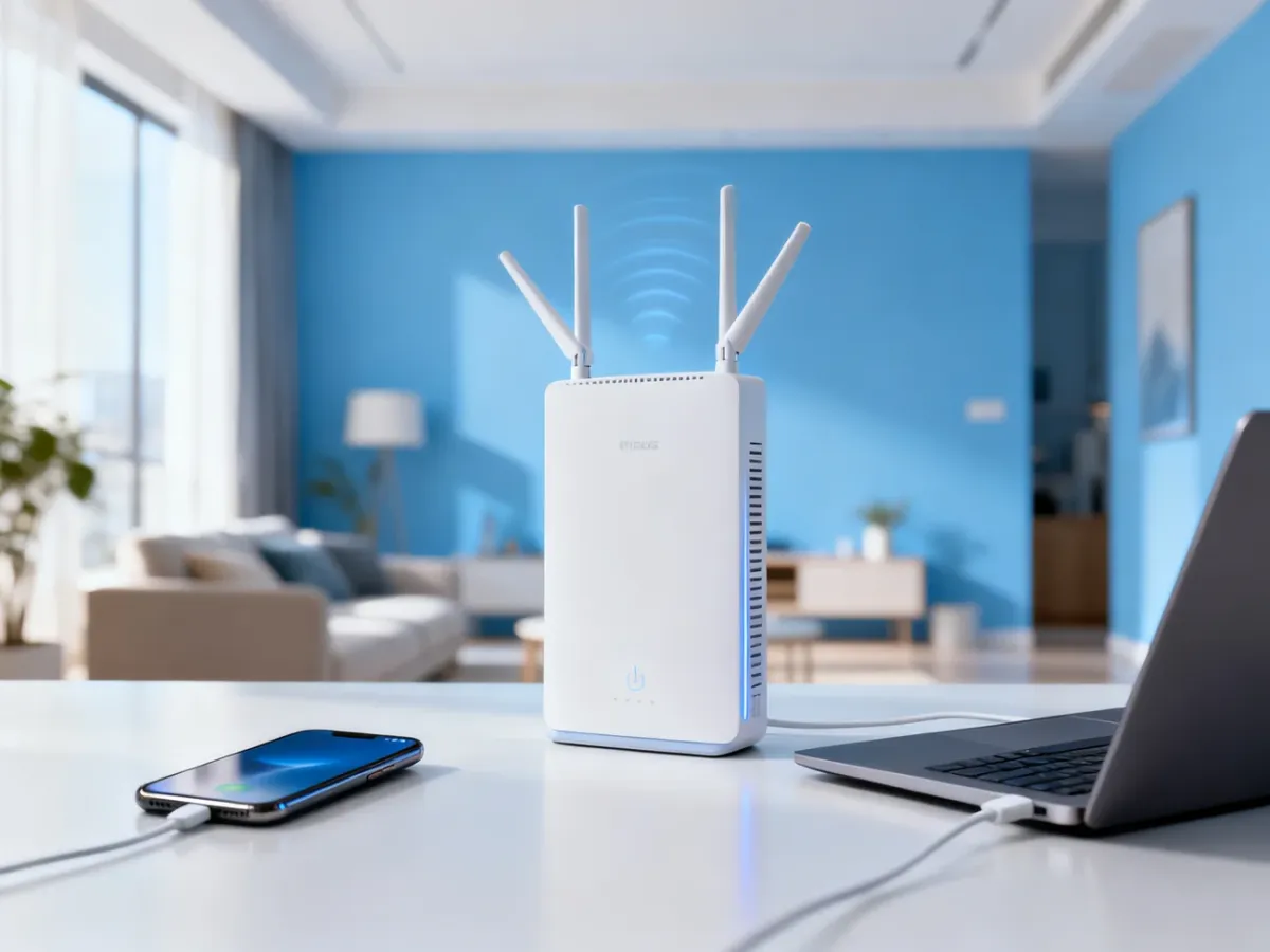 Router ustawiony centralnie i wysoko dla lepszego zasięgu Wi-Fi