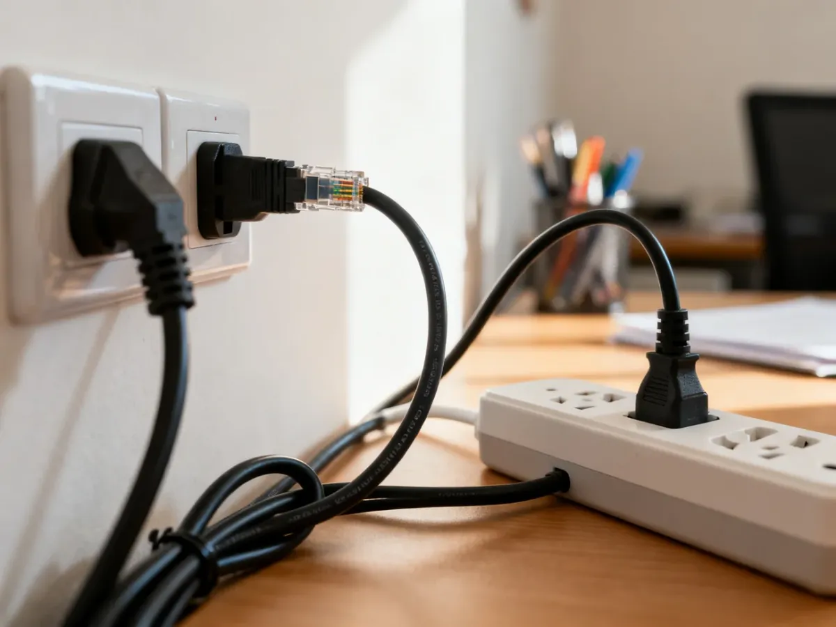 Kabel Ethernet odsunięty od przewodów zasilających