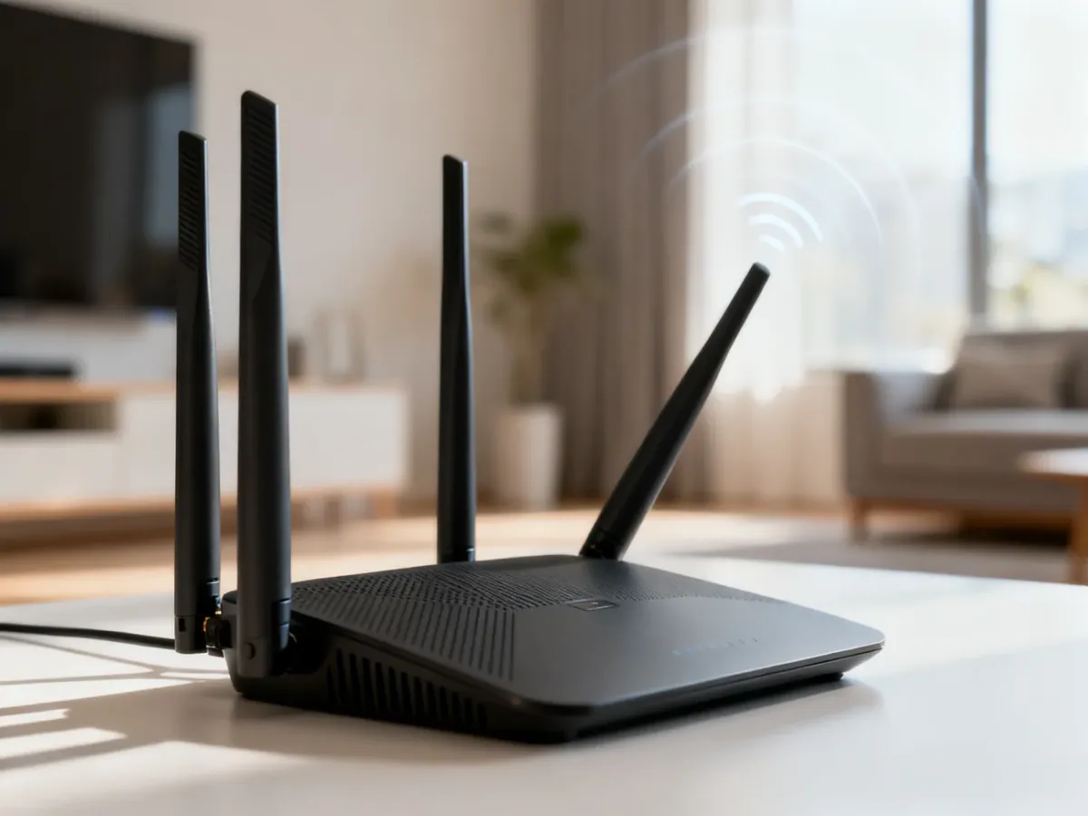 Router z antenami ustawionymi w różnych kierunkach