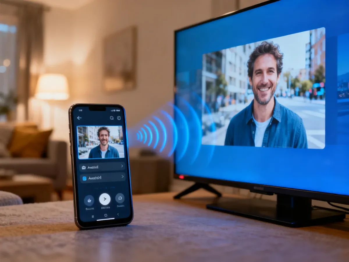 Telefon z Androidem klonujący ekran na telewizorze Smart TV