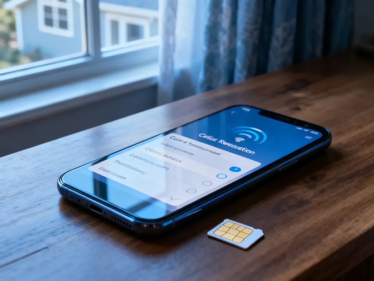 Smartfon, karta SIM i okno w domu podczas sprawdzania słabego zasięgu komórkowego